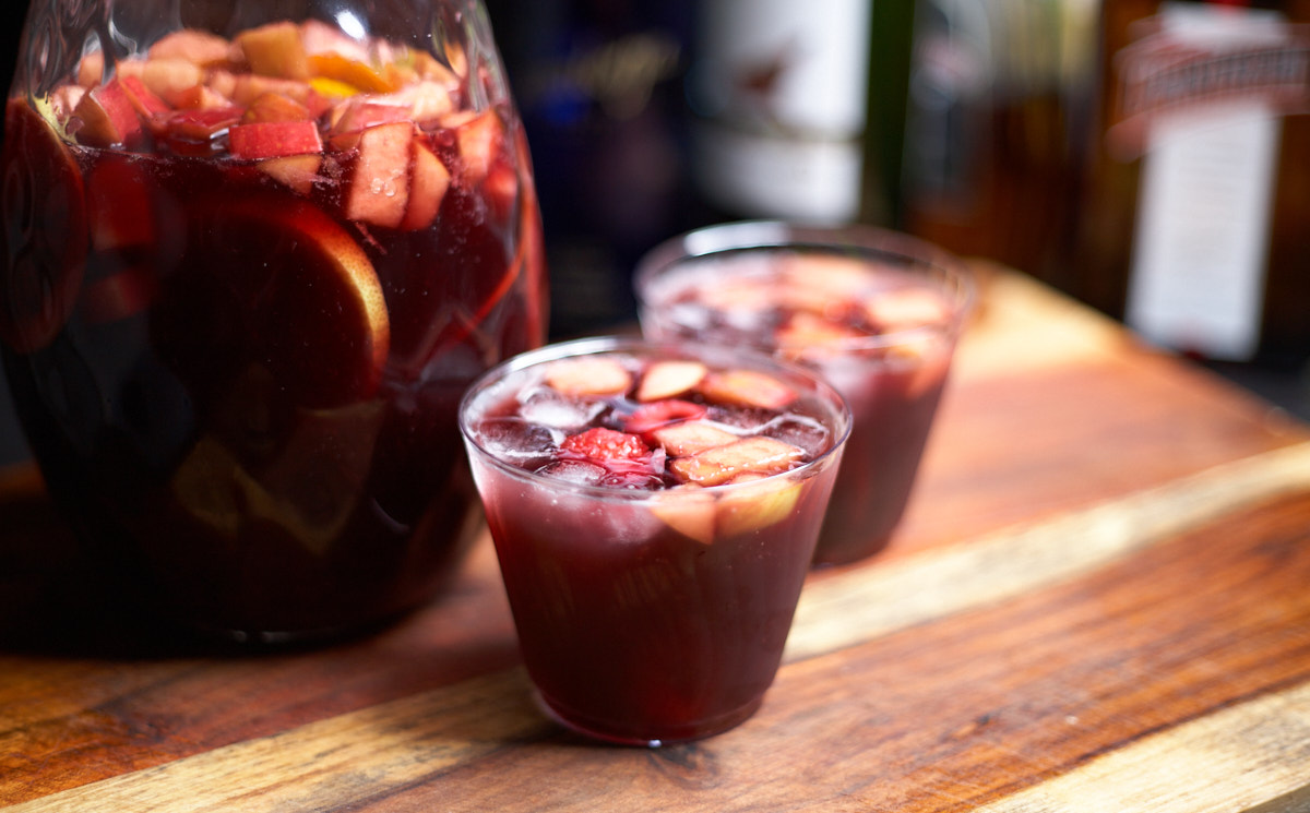 Sangria in a pitcher and two glasses